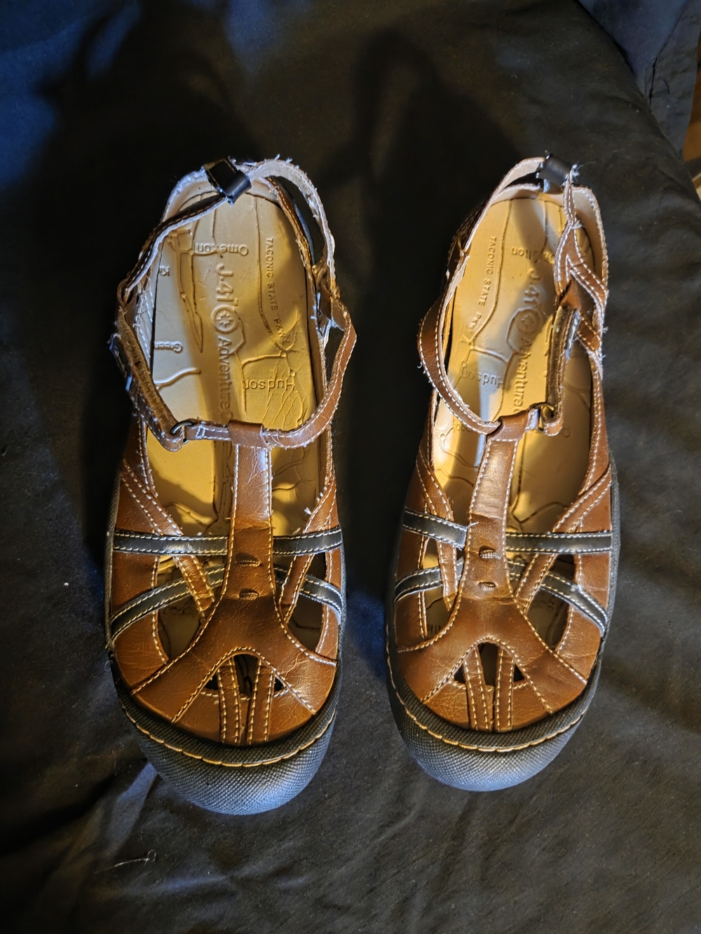 J-41 Brown Leather Fisherman Sandals with Black Trim
